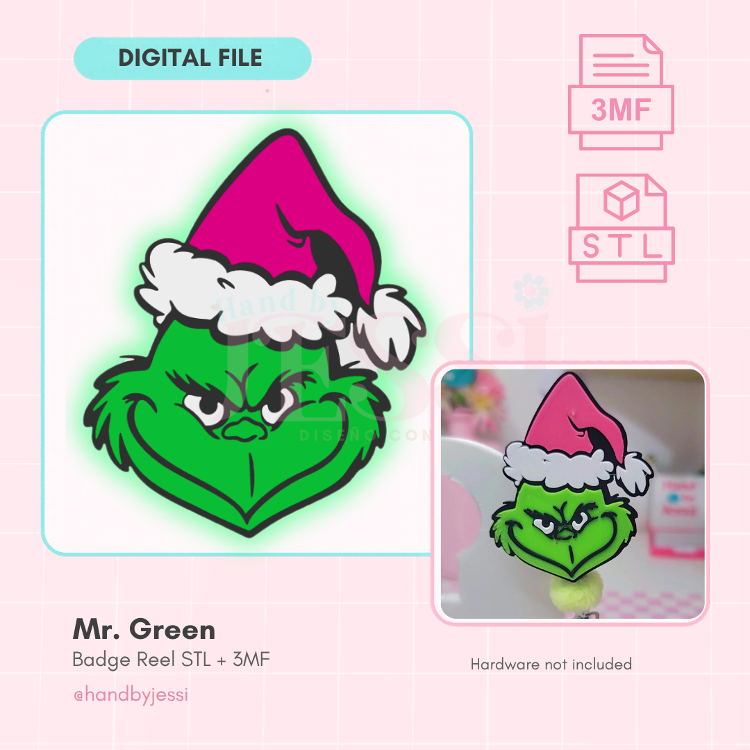 STL/3MF FILE ONLY – Badge Reel Christmas Green Monster