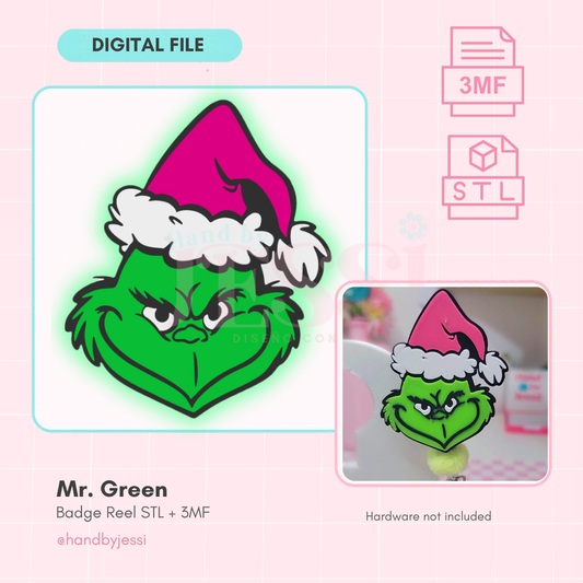 STL/3MF FILE ONLY – Badge Reel Christmas Green Monster