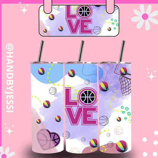 LOVE BASKETBALL SKINNY TUMBLER
